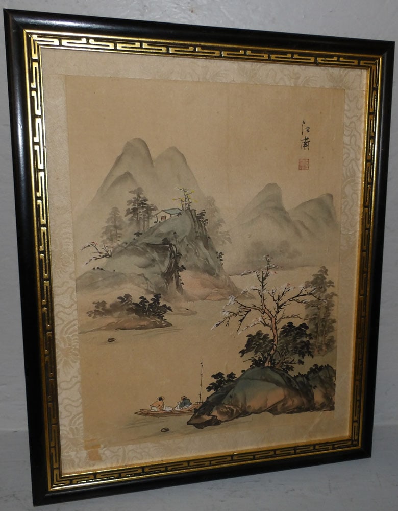 Framed Chinese Watercolor on Silk: Framed Chinese Watercolor on Silk. 16 1/2" x 13 1/2"