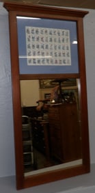 Walnut Framed Trumeau Mirror with Collectible Stamp Panel