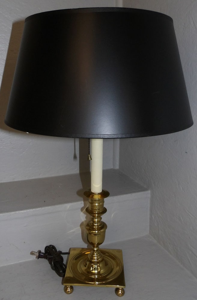 Brass Square Base Candlestick Lamp by Virginia Metalcrafters (1 of 3)