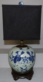 Antique Chinese Blue & White Ginger Jar Made Into Lamp