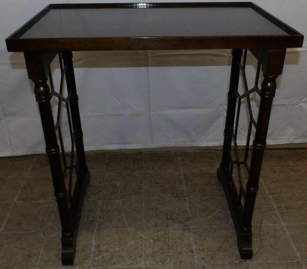 Burl Walnut & Cherry Open Work Faux Bamboo Stand (1 of 4)