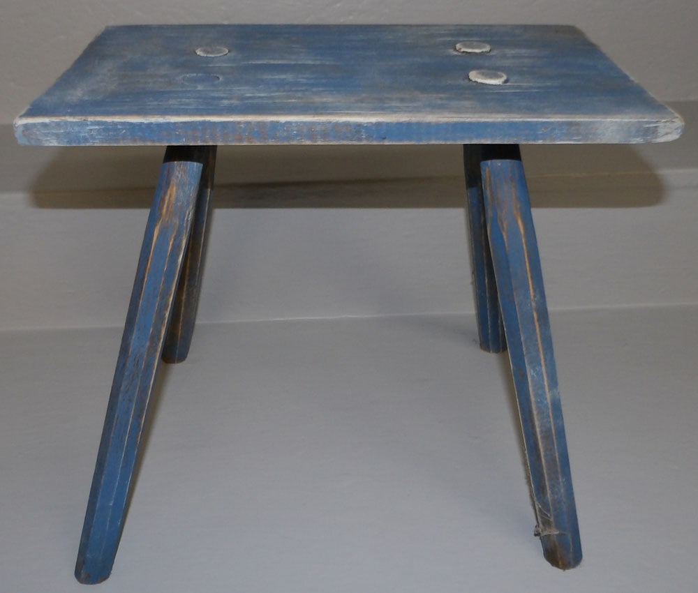 Blue Distressed Painted Primitive Stool (1 of 3)