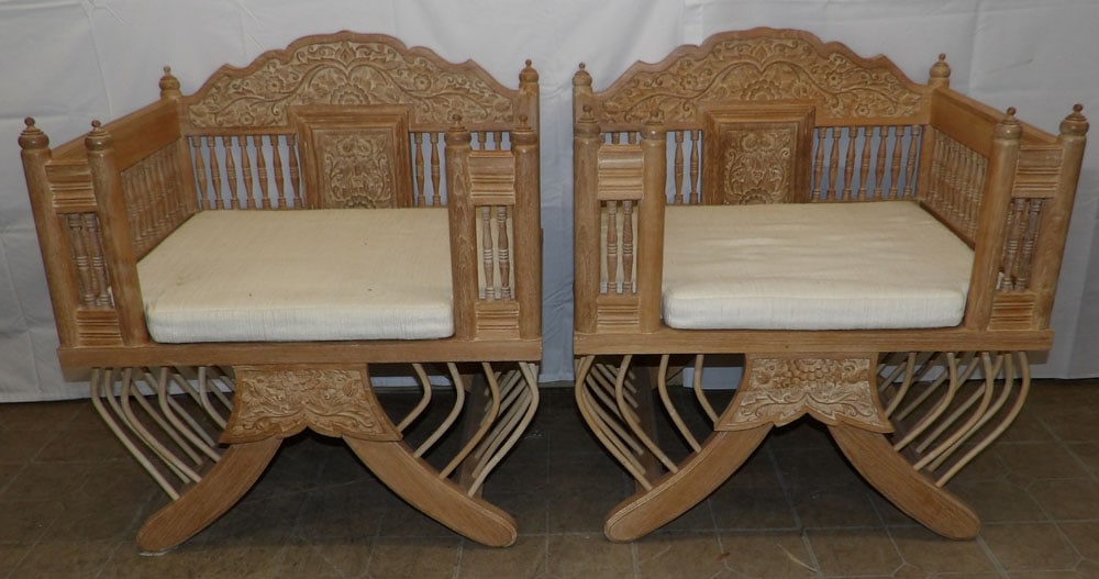 Pair of Bleached Teak Wood Elephant Chairs Howdah (1 of 6)
