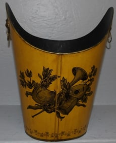 Painted Tole Italian Waste Basket with Lion's Head Handles