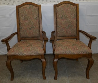 Pair of Oak & Upholstered Arm Chairs by Drexel
