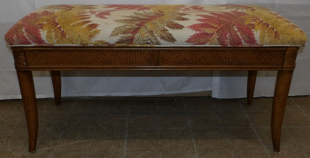 Mahogany & Cane Upholstered Top Modern Bench (1 of 5)