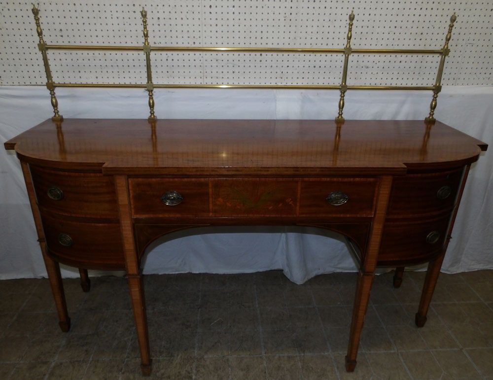 Antique Mahogany & Satin Wood Banded Top Sideboard with Brass Gallery (1 of 12)