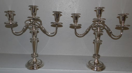 Pair of Polished Silverplated Three Light Candelabras