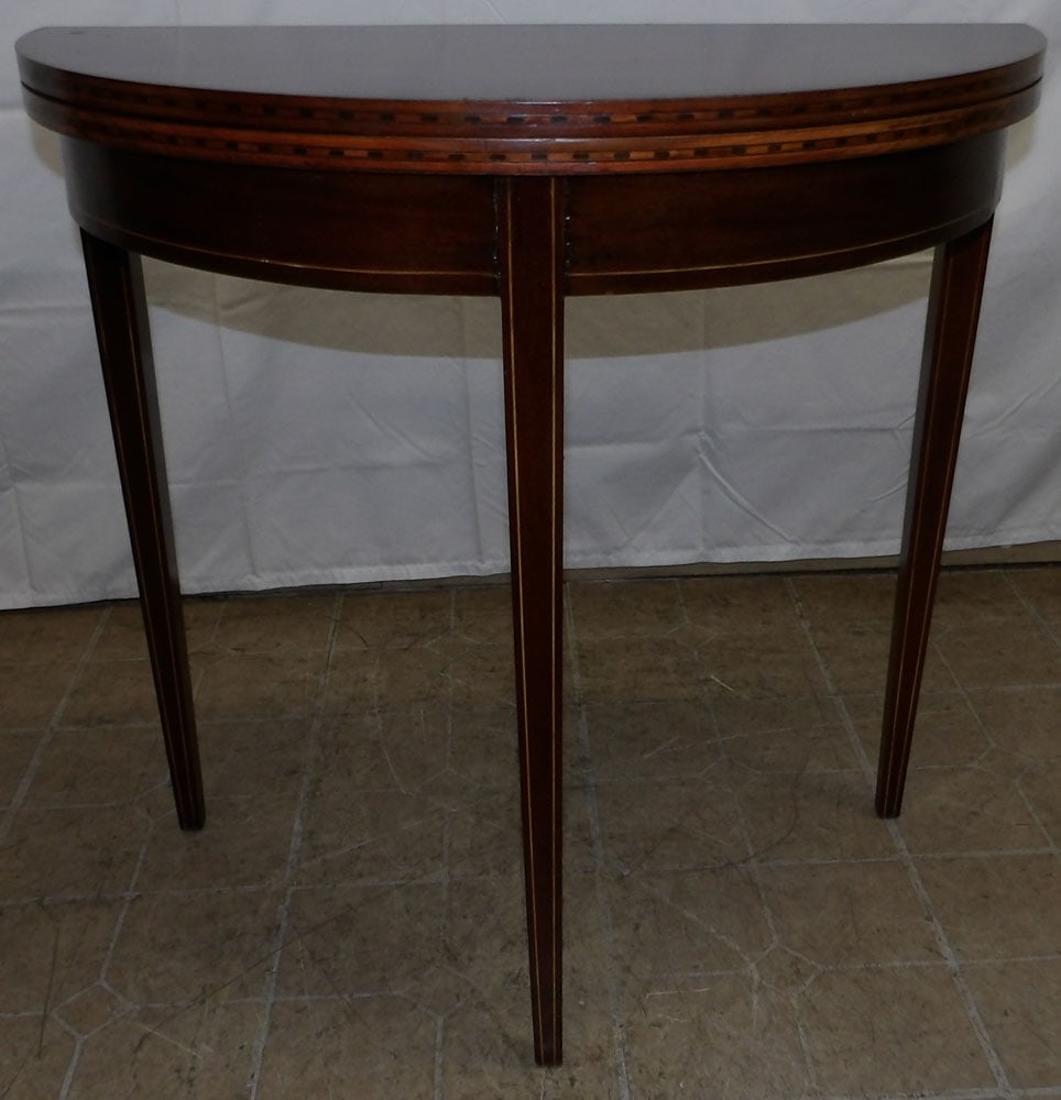 Mahogany Inlaid Fold Over Top Demilune Game Table by Brandt (1 of 6)