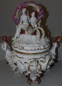 Large Painted Porcelain Figural Meissen Covered Jar