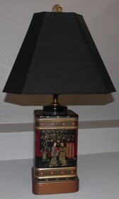 Painted Oriental Tin Cannister Form Lamp