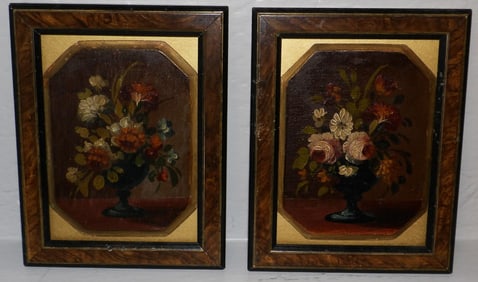 Pair of Framed Painted Wood Still Life Panels