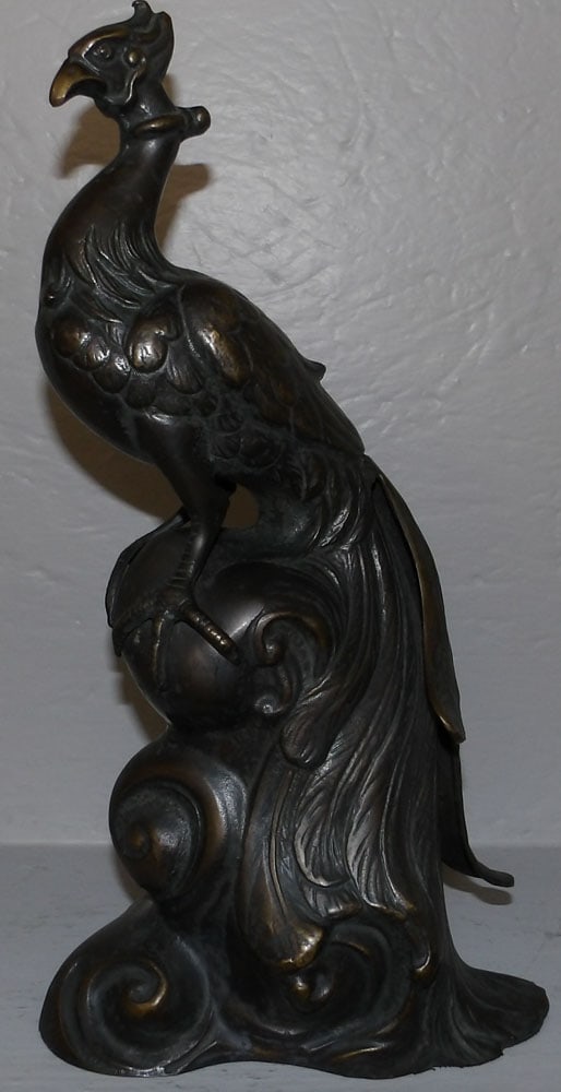 Bronze Sculpture of a Peacock: Bronze Sculpture of a Peacock . 15 1/4" H 8 1/4" Dia.