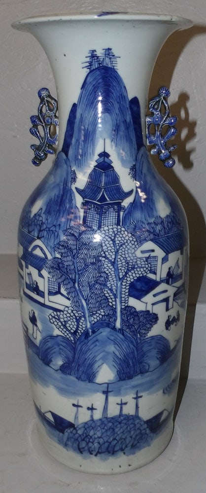 Large 19th Century Blue & White Chinese Canton Vase (1 of 8)
