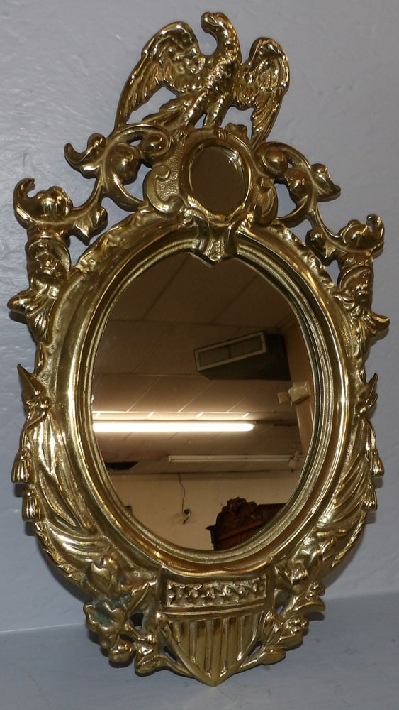 Cast Brass Oval Form Mirror with Eagle Crest (1 of 6)
