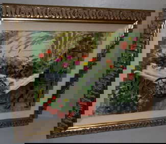 Framed Oil on Board Garden Scene Artist Signed