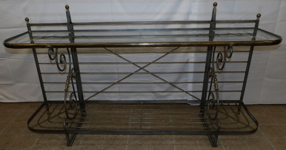 Brass & Wrought Iron Glass Top Console (1 of 5)
