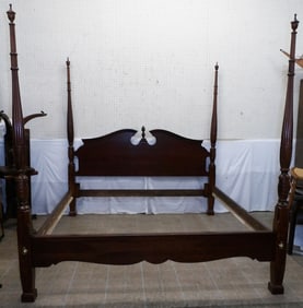 Cherry Adjustable King or Queen Size Rice Carved Four Poster Bed by Kincaid with Rails