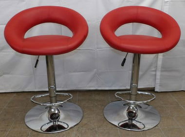 Pair of Modern Chrome Adjustable Bar Stools