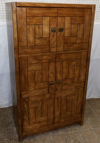 Mid Century Modern Walnut Bar Cabinet with Mirror Back by Drexel