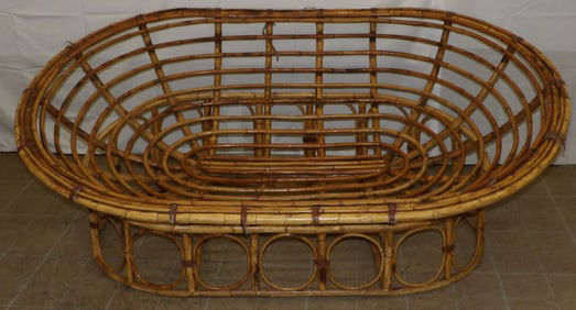 Mid Century Modern Two Part Rattan Papasan Bench