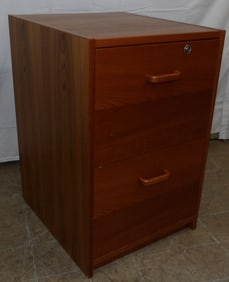 Mid Century Modern Teak Wood Veneer Two Drawer Filing Cabinet
