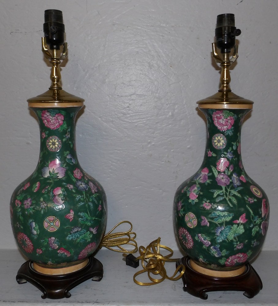 Pair of Oriental Vases Made Into Lamps (1 of 3)