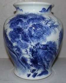 Blue & White Oriental Porcelain Vase