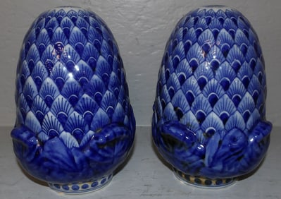 Pair of Oriental Blue & White Porcelain Artichoke Finials