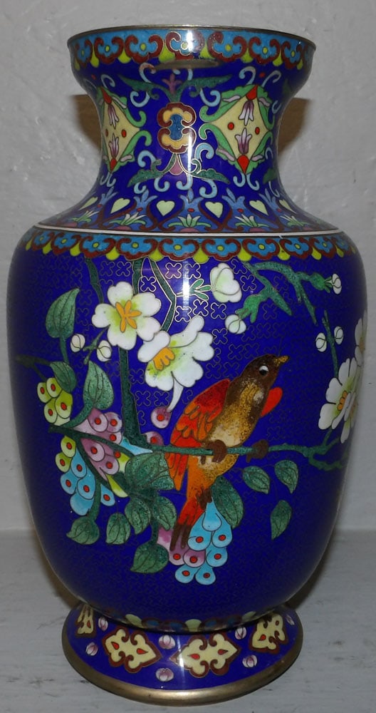 Oriental Cloisonne Vase with Bird Motif (1 of 7)