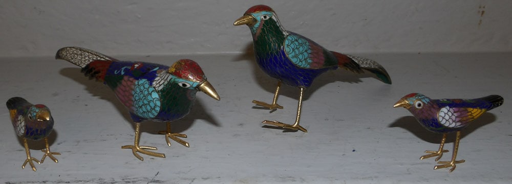 Lot of Four Cloisonne Birds: Lot of Four Cloisonne Birds . 2 3/4" H 7" L