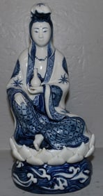 Oriental Blue & White Porcelain Figure of Lady
