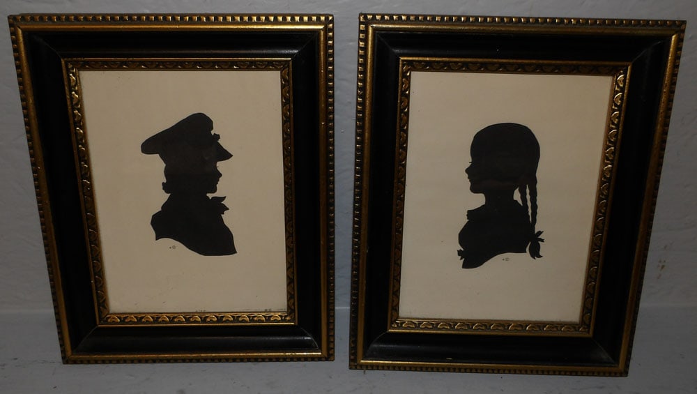 Pair of Framed Silhouette Prints of Young Women (1 of 2)