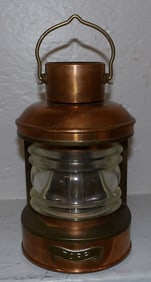 Small Copper & Glass Ship's Lantern Form Lamp