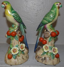 Pair of Painted Porcelain Parrot Figurines
