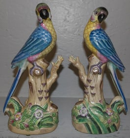 Pair of Painted Porcelain Cockatoo Figurines