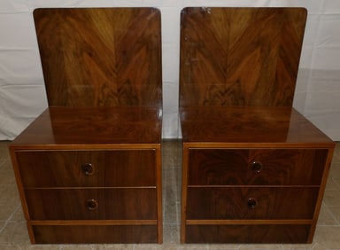 Pair of Mid Century Modern Burl Walnut Two Drawer Night Stands