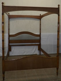 Cherry Faux Bamboo & Rattan Queen or Full Size Bed with Canopy