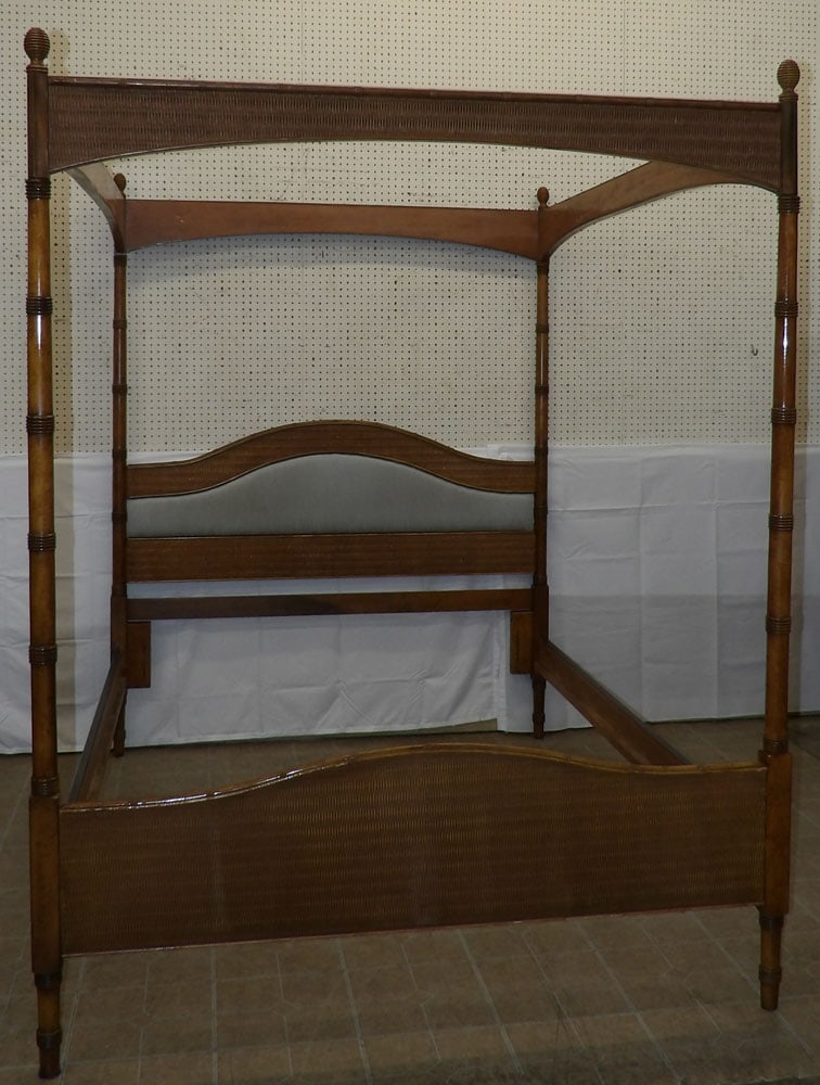 Cherry Faux Bamboo & Rattan Queen or Full Size Bed with Canopy (1 of 11)