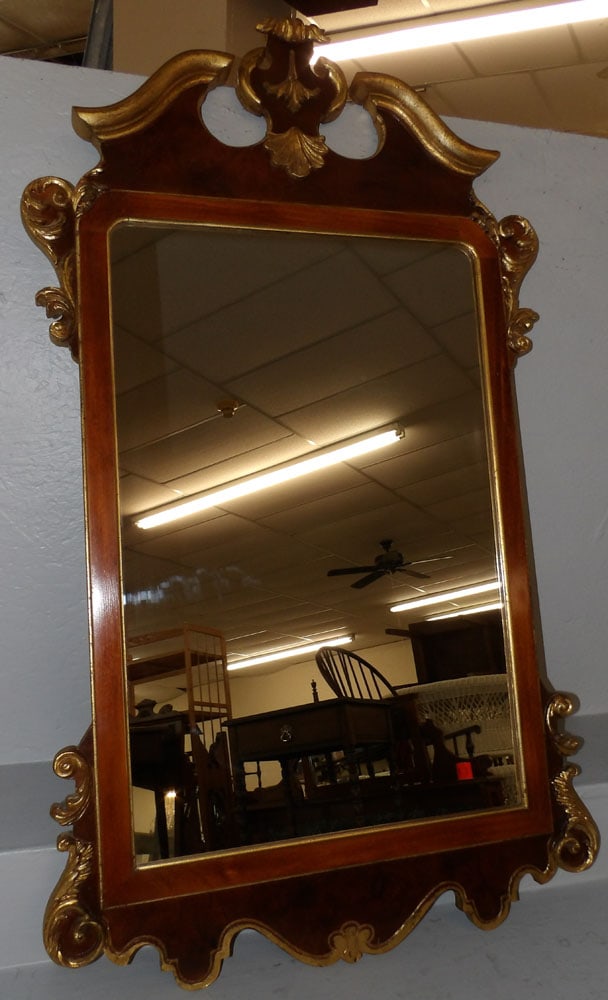 Gilded & Walnut Framed Italian Mirror: Gilded & Walnut Framed Italian Mirror . 49" X 28 1/2"