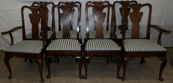 Set of Eight Cherry Queen Anne Style Dining Chairs by Statton