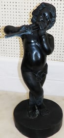 Painted Bronze Statue of Cherub Playing Flute