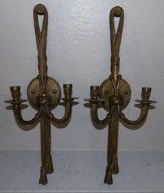 Pair of Cast Brass Tassel Form Candle Sconces