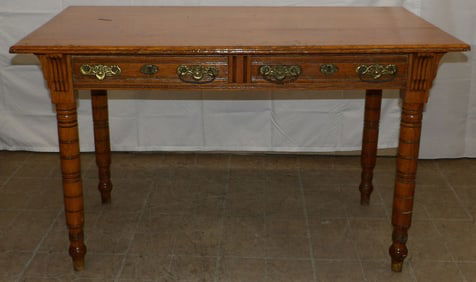 Antique Tiger Oak Two Drawer Library Table