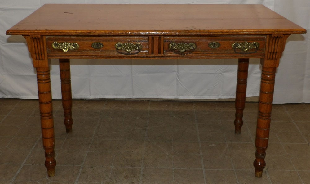 Antique Tiger Oak Two Drawer Library Table (1 of 5)