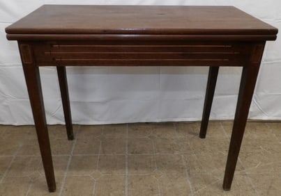 19th Century Mahogany Inlaid Fold Over Top Game Table