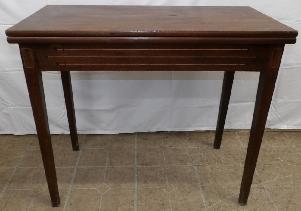 19th Century Mahogany Inlaid Fold Over Top Game Table (1 of 6)