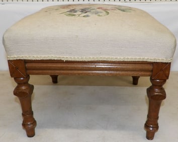 Walnut Victorian Needlepoint Top Stool