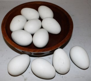 Lot of Porcelain Eggs with Wooden Bowl