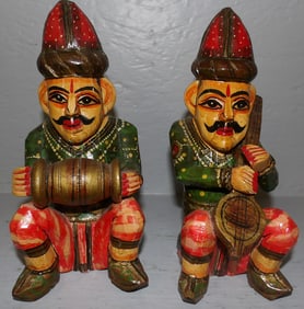 Pair of Painted Carved Wood Figural Bookends